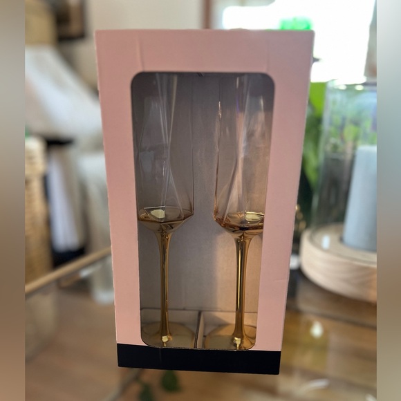 Rachel Zoe Other - Rachel Zoe Gold Stem Octagonal Champagne Flutes Set of Two